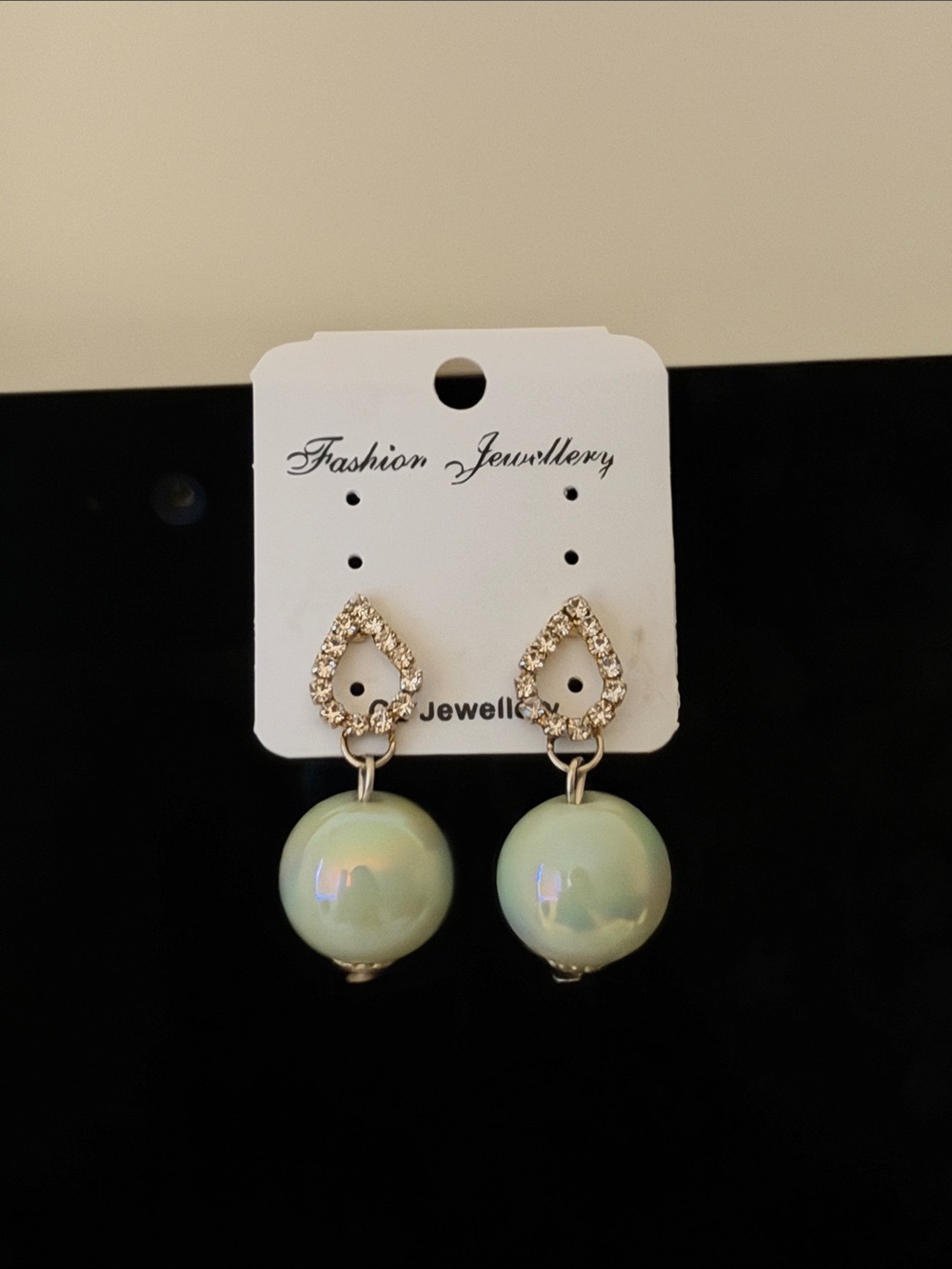 Fashion Jewelry Pale Mint Pearl Drop Earrings with Crystal Teardrop Accents